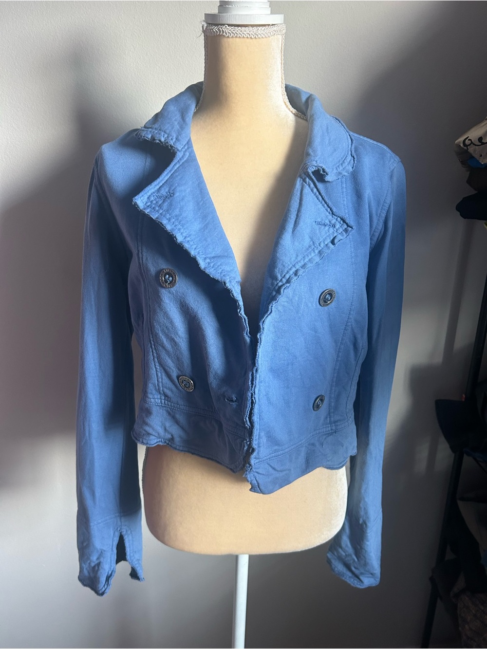 NEW Hard Tail Light Blue Double-Breasted Cropped Jacket Sz L